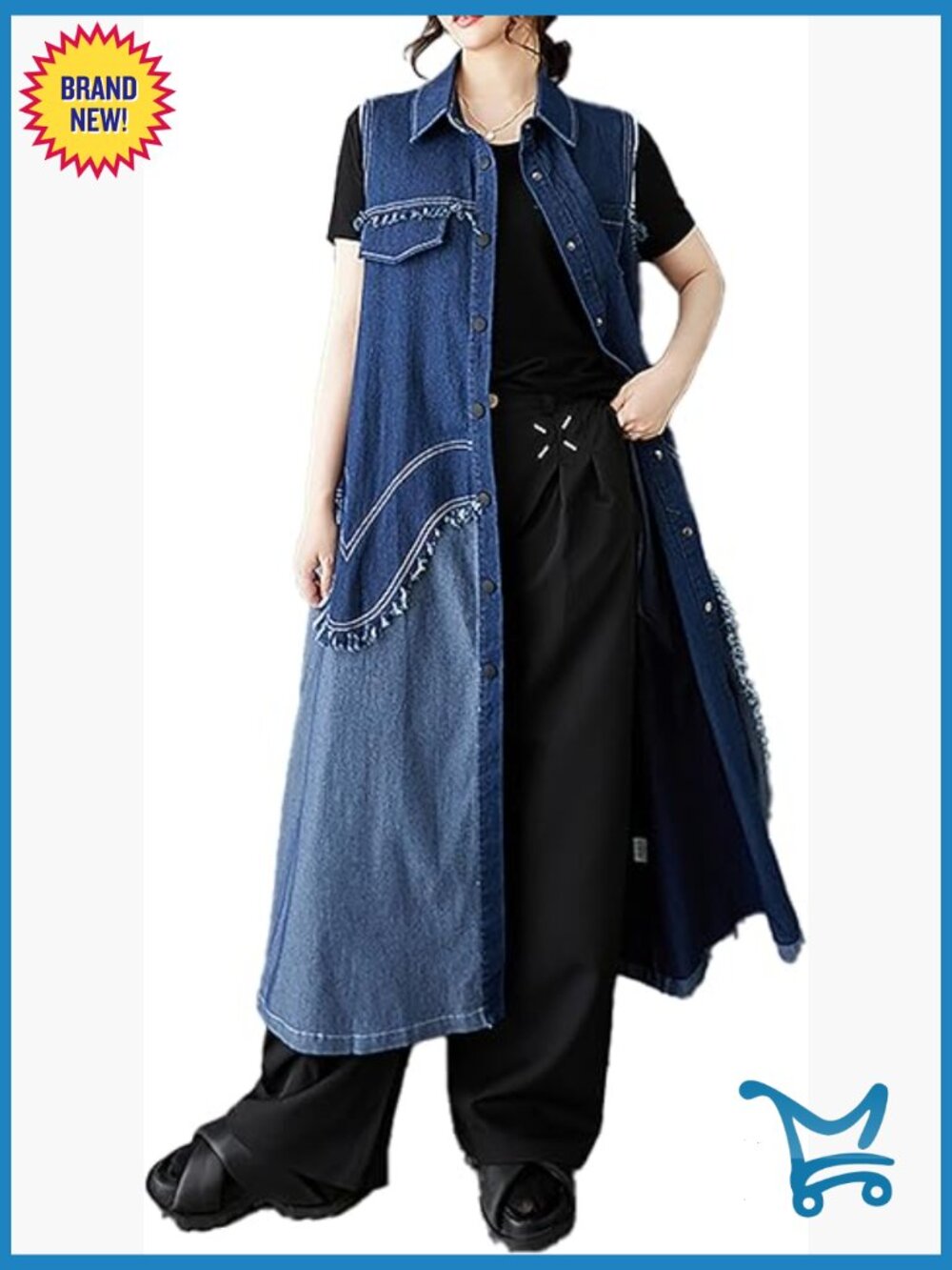 Lapel Sleeveless Button Down Casual Long Jean Dress Vest Skirt